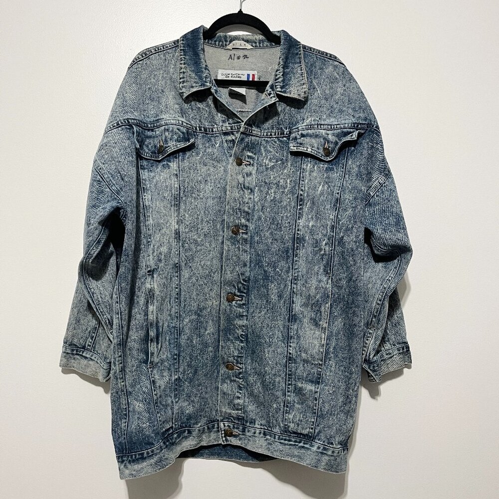 Mens VTG Baggy Acid Wash Denim Jacket L 80s 90s Oversized Streetwear Hip Hop